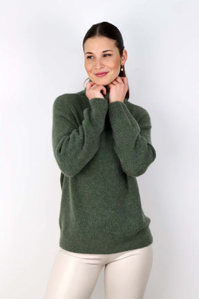 Strickpullover Rollkragen aus Aplaka und Wolle - Khaki