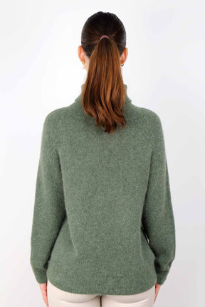 Strickpullover Rollkragen aus Aplaka und Wolle - Khaki