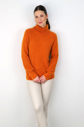 Strickpullover Rollkragen aus Aplaka und Wolle - Orange