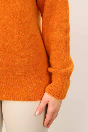 Strickpullover Rollkragen aus Aplaka und Wolle - Orange