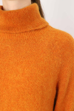 Strickpullover Rollkragen aus Aplaka und Wolle - Orange