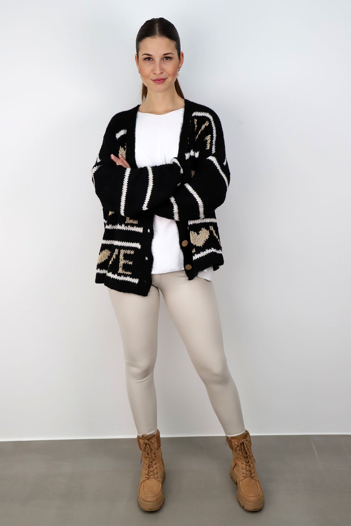 Strickjacke "Love mit Streifen" - Schwarz