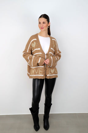 Strickjacke "Love mit Streifen" - Camel