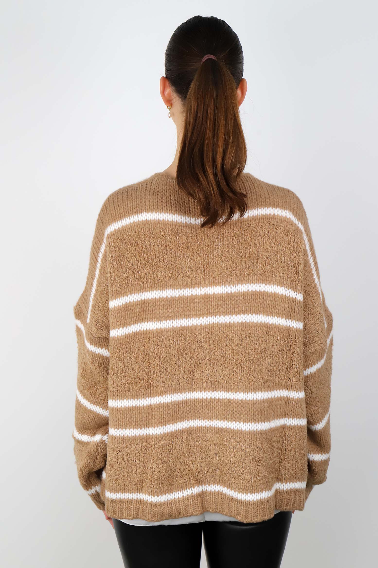 Strickjacke "Love mit Streifen" - Camel