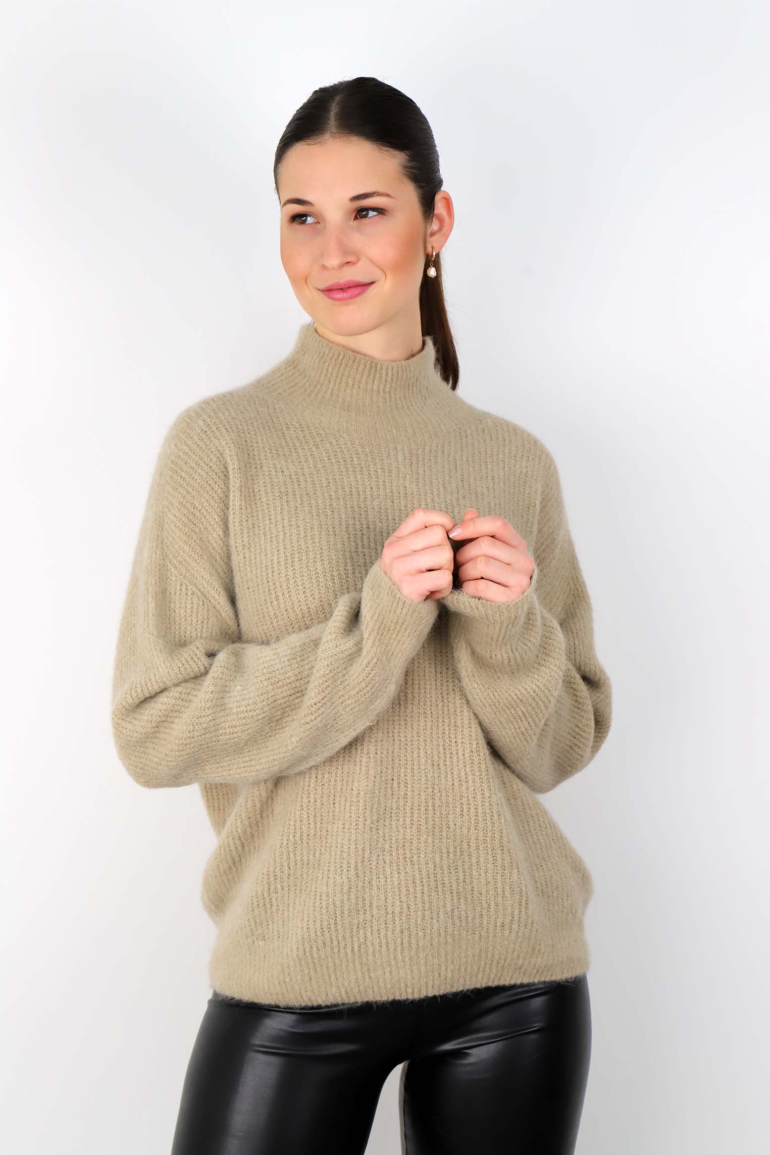 Rippstrick-Pullover aus Alpaka und Wolle - Beige