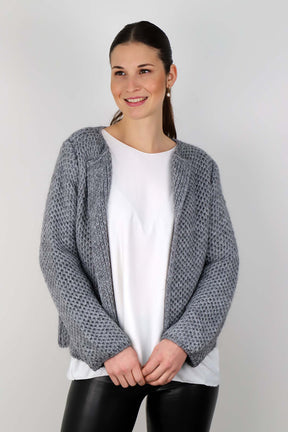 Selected Touch Kurze Strickjacke - Dunkelgrau