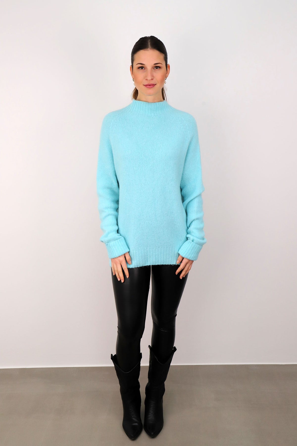 Strickpullover aus Alpaka und Wolle "Design" - Hellblau