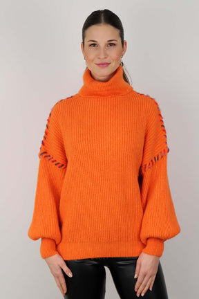 Pullover Rollkragen "Außennaht" - Orange