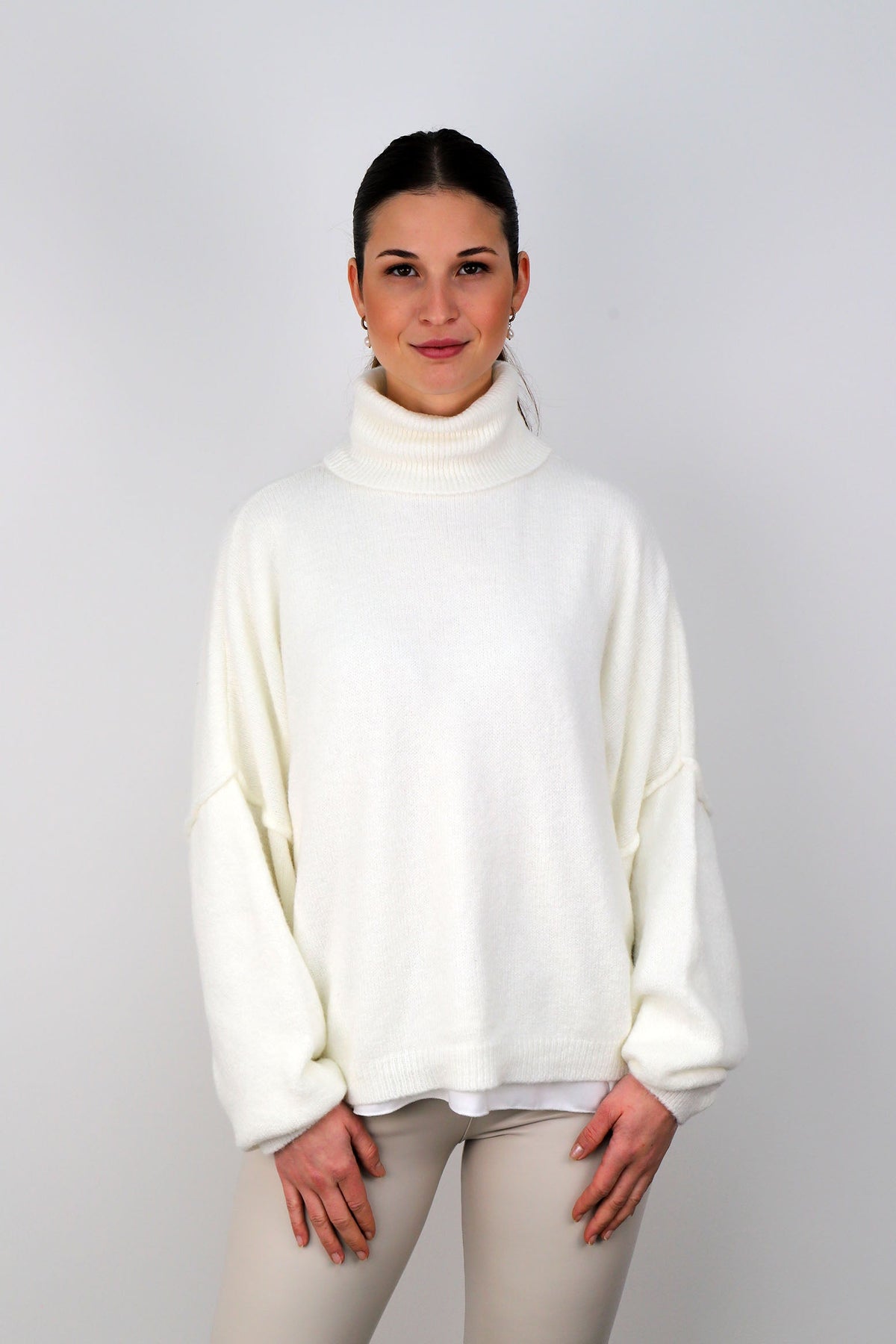 Pullover Rollkragen "Naht" - Wollweiß