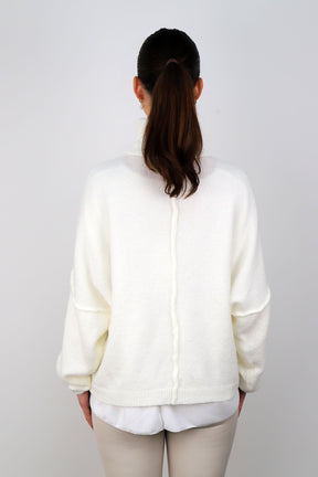 Pullover Rollkragen "Naht" - Wollweiß