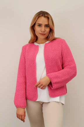 Kurze Strickjacke - Pink