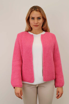 Kurze Strickjacke - Pink