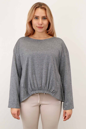 Bluse "Lurex mit Rundhals" - Grau