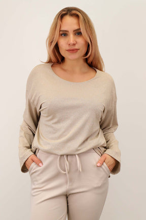 Bluse "Lurex mit Rundhals" - Beige