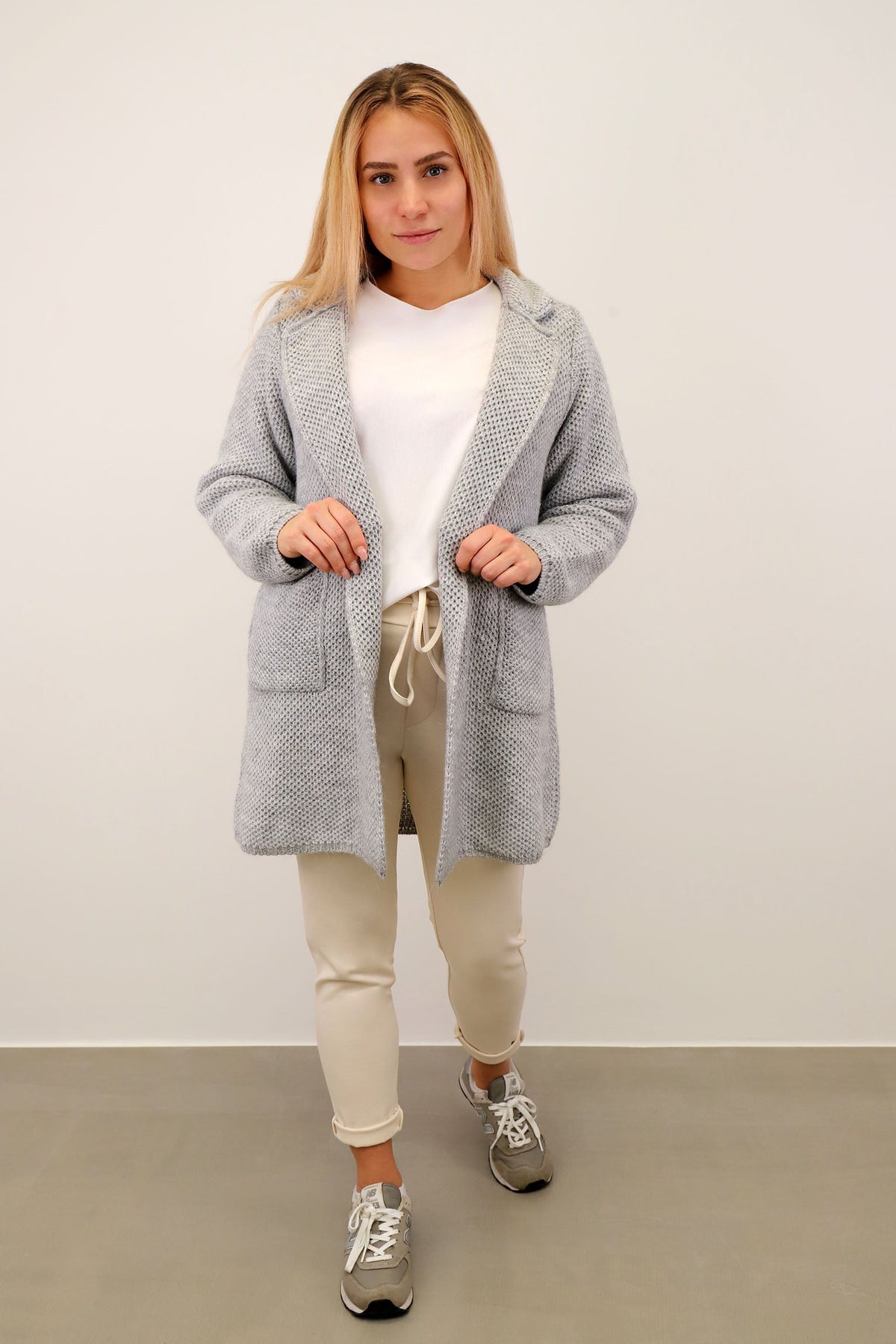 Strickjacke mit Revers Kragen - Grau