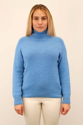 Strickpullover Rollkragen aus Aplaka und Wolle - Hellblau