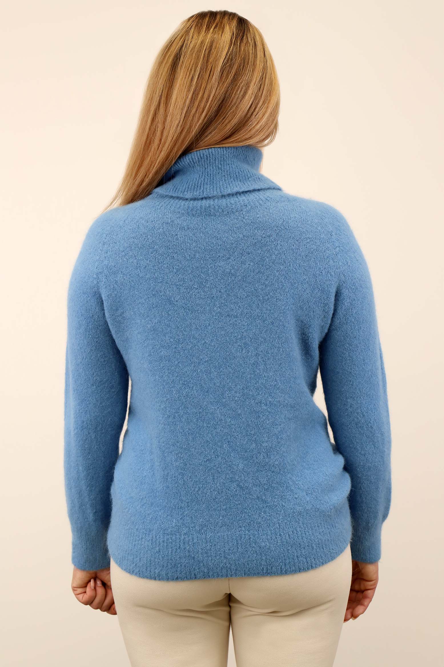 Strickpullover Rollkragen aus Aplaka und Wolle - Hellblau