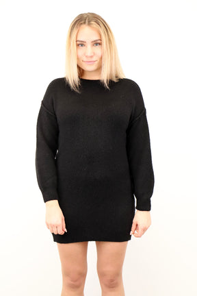 Longpullover / Kleid mit aufgesetzter Naht - Schwarz