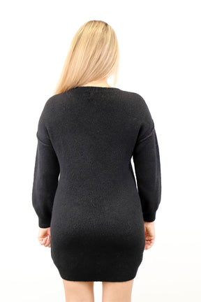 Longpullover / Kleid mit aufgesetzter Naht - Schwarz
