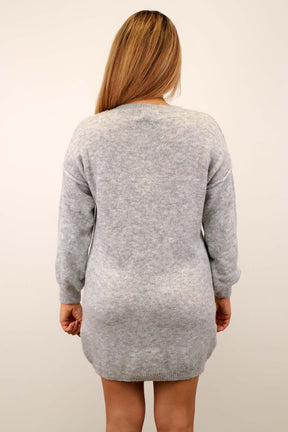 Longpullover / Kleid mit aufgesetzter Naht - Hellgrau