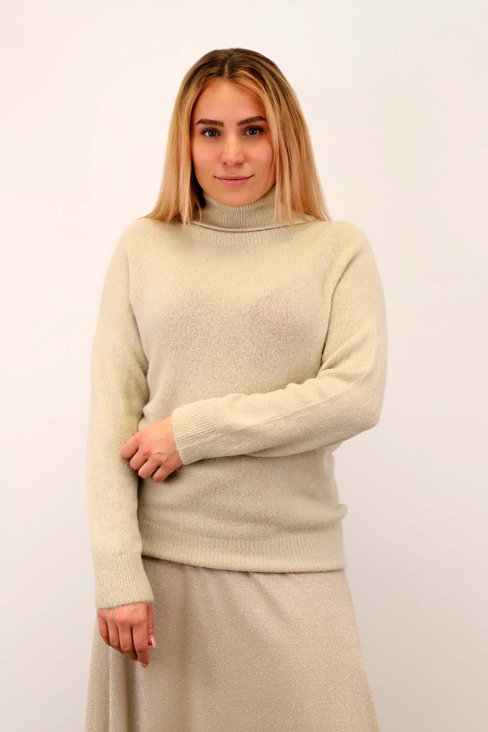 Strickpullover Rollkragen aus Aplaka und Wolle - Beige