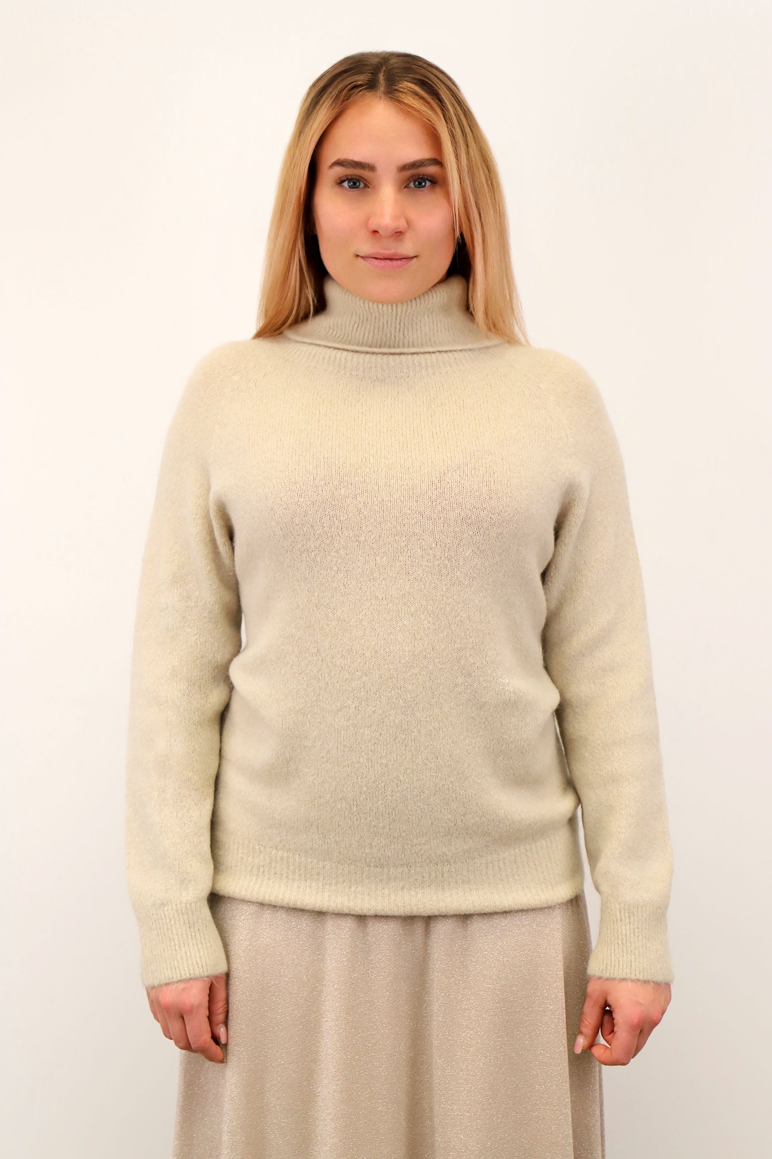 Strickpullover Rollkragen aus Aplaka und Wolle - Beige