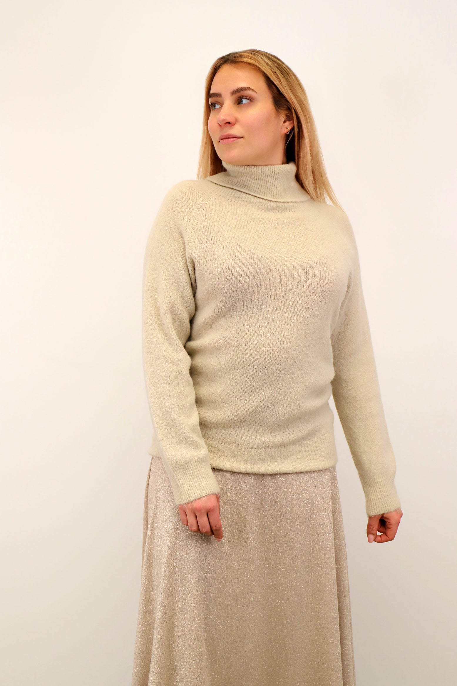 Strickpullover Rollkragen aus Aplaka und Wolle - Beige