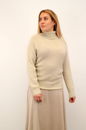 Strickpullover Rollkragen aus Aplaka und Wolle - Beige