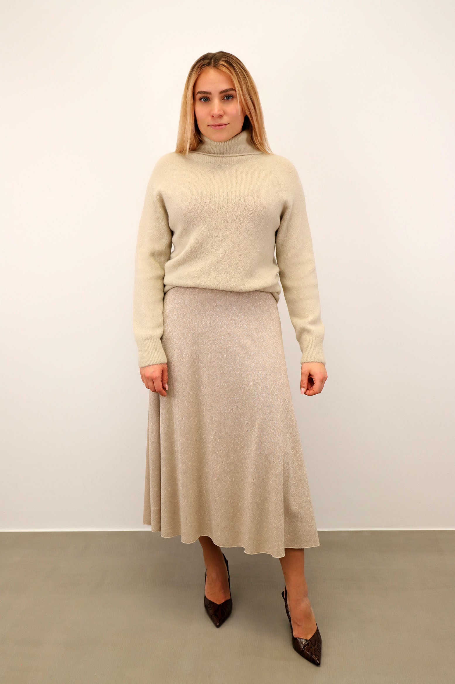 Strickpullover Rollkragen aus Aplaka und Wolle - Beige