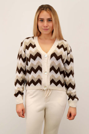 Strickjacke Muster - Beige/Braun