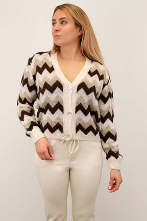 Strickjacke Muster - Beige/Braun
