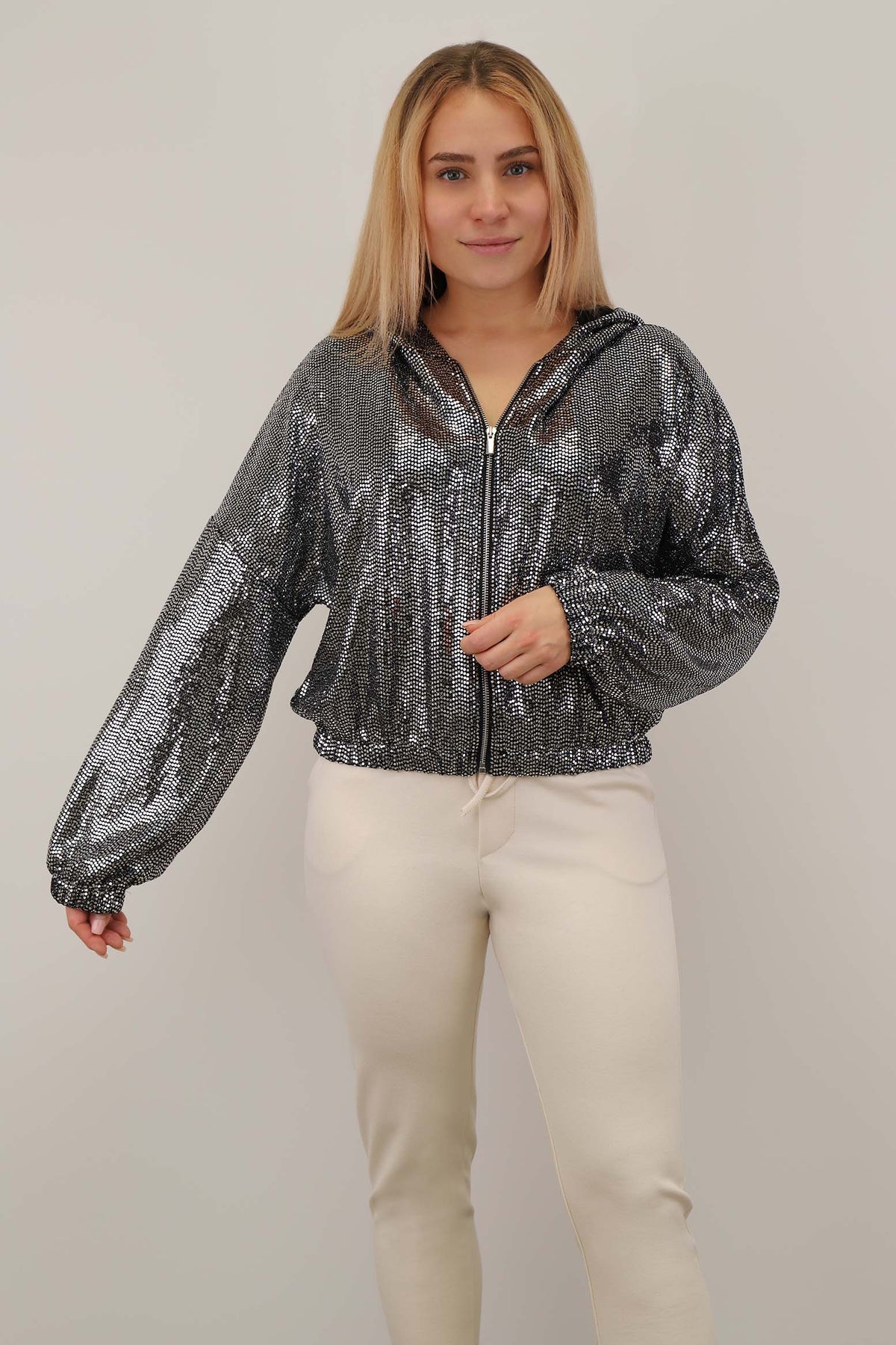 Jacke mit Glitzer - Silber