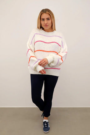 Pullover mit Streifen "Bunt" - Wollweiß