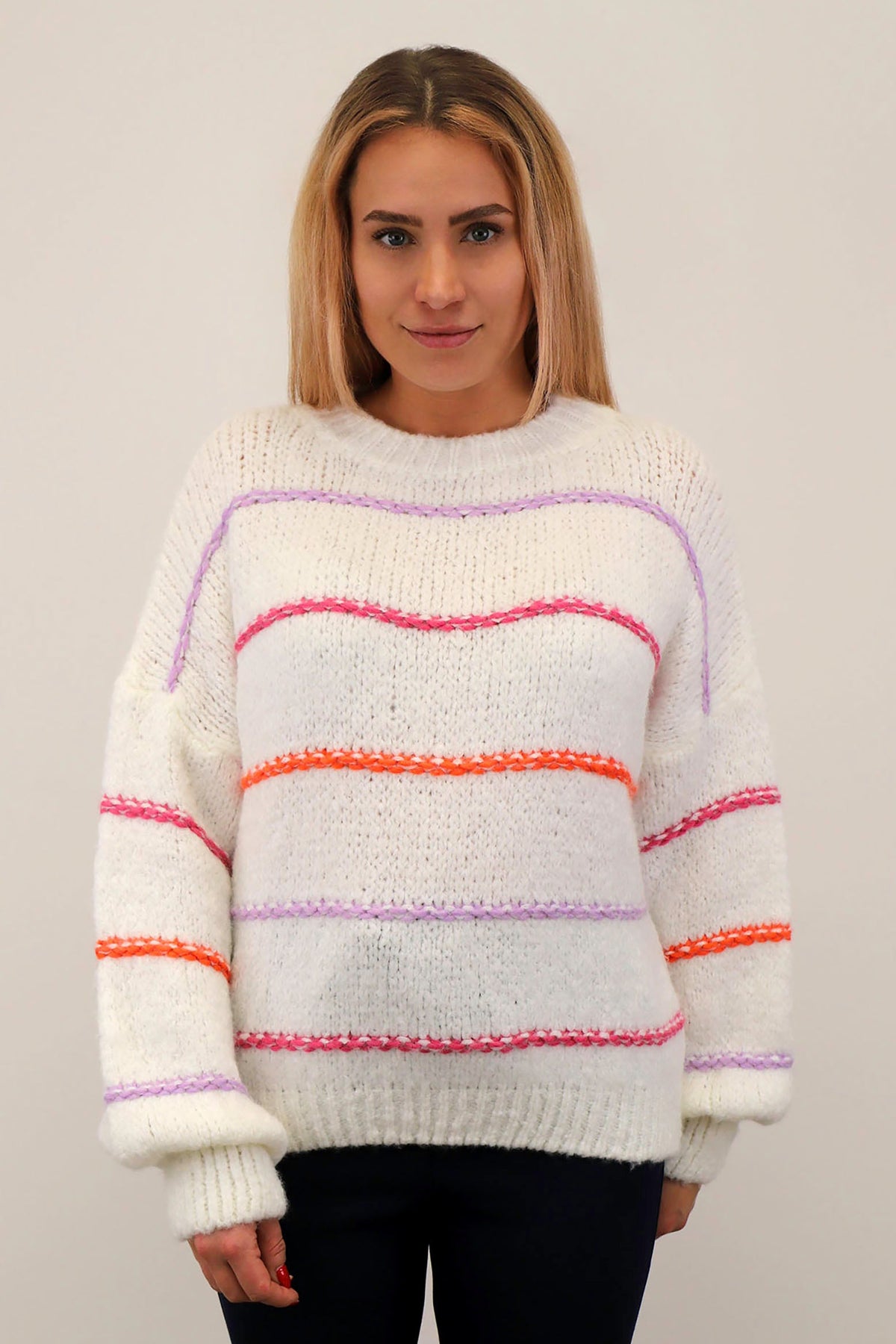 Pullover mit Streifen "Bunt" - Wollweiß
