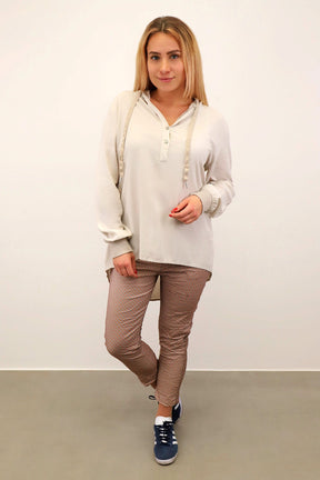 Zwillingsherz - Komfort-Bluse mit Kapuze - Beige