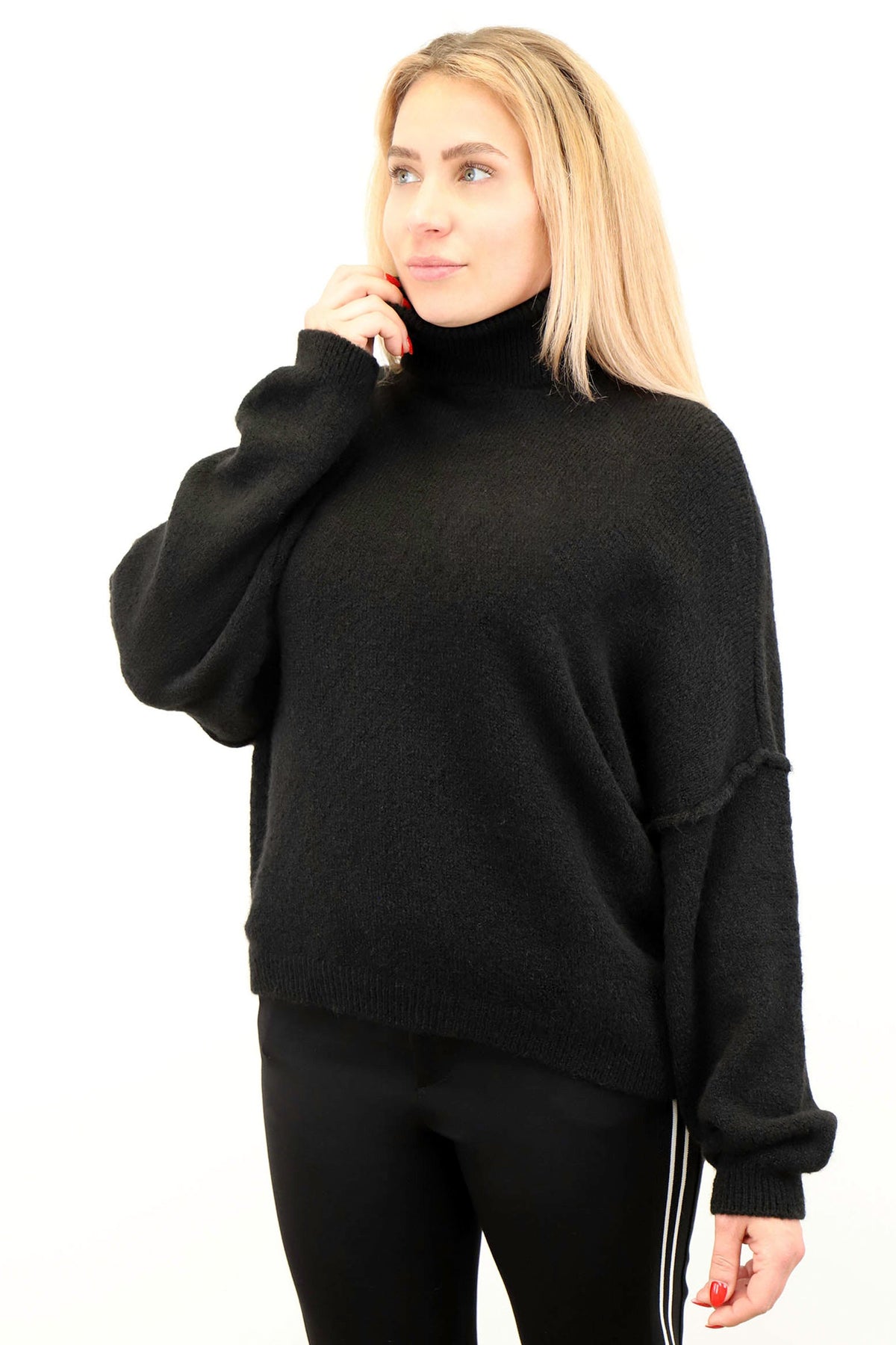 Pullover Rollkragen "Naht" - Schwarz