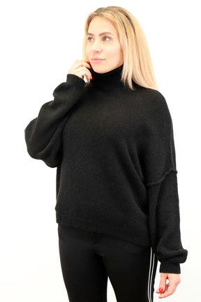 Pullover Rollkragen "Naht" - Schwarz