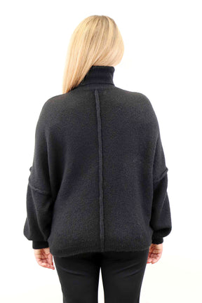 Pullover Rollkragen "Naht" - Schwarz
