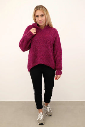Pullover "Bouclee mit Kapuze" - Beere