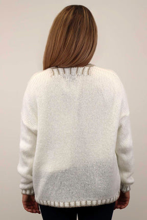 Selected Touch - Strickjacke mit Kontrast-Rand - Wollweiß