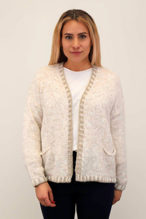 Strickjacke mit Kontrast-Rand - Creme