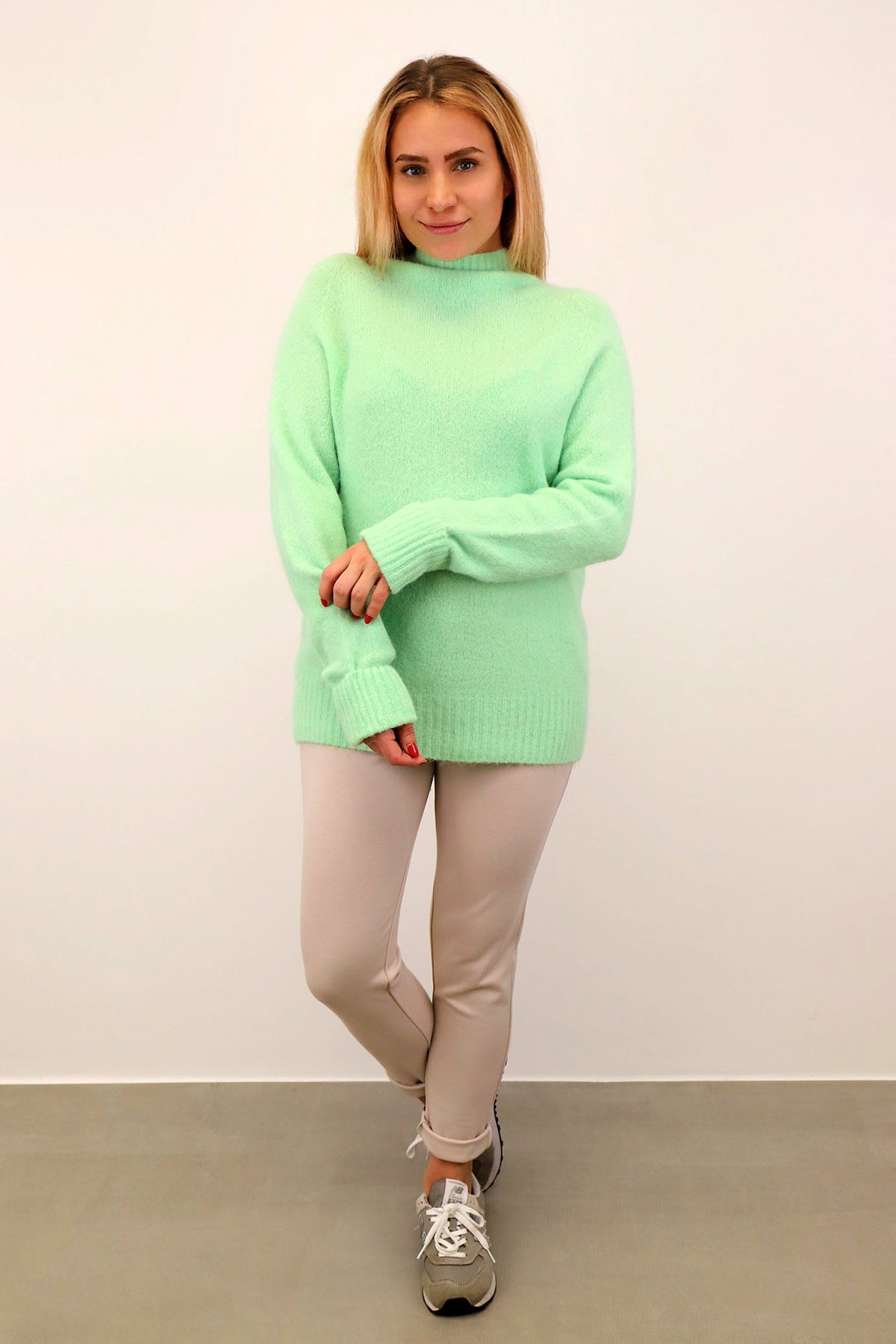 Strickpullover aus Alpaka und Wolle "Design" -  Hellgrün
