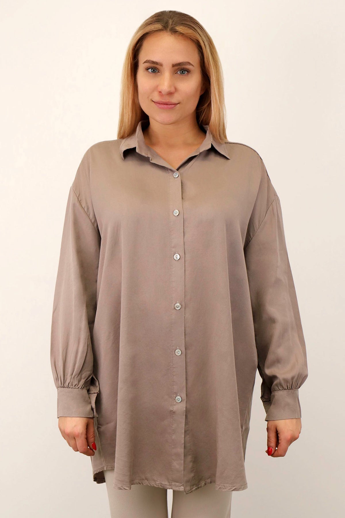 Bluse mit Knopfleiste - Taupe