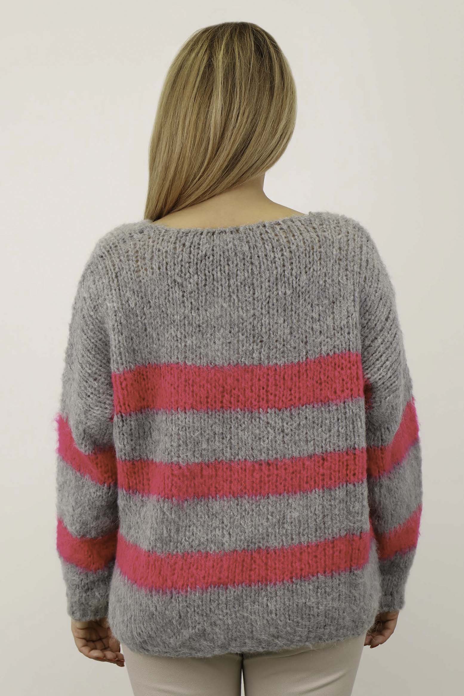 Pullover Streifen "Gebrushed" - Hellgrau/Pink