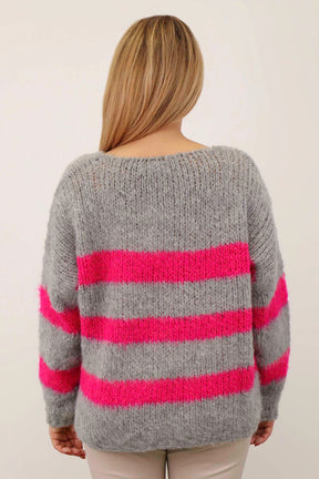 Pullover Streifen "Gebrushed" - Hellgrau/Pink