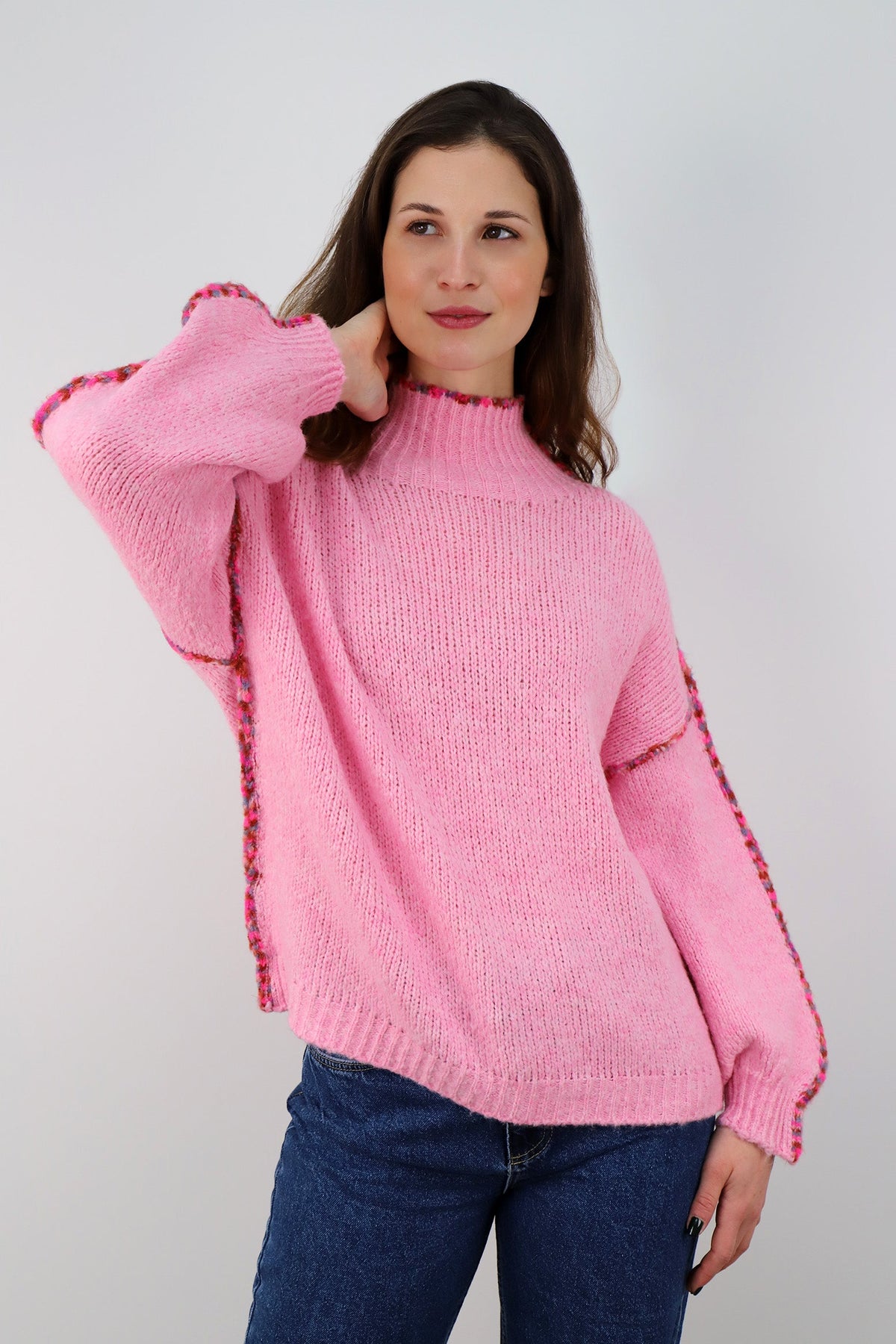 Pullover mit bunter Naht - Rosa