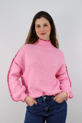 Pullover mit bunter Naht - Rosa
