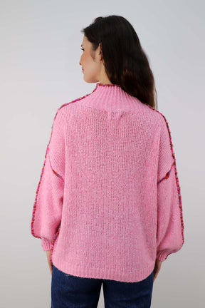 Pullover mit bunter Naht - Rosa