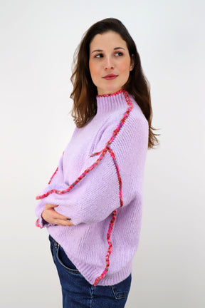 Pullover mit bunter Naht - Flieder