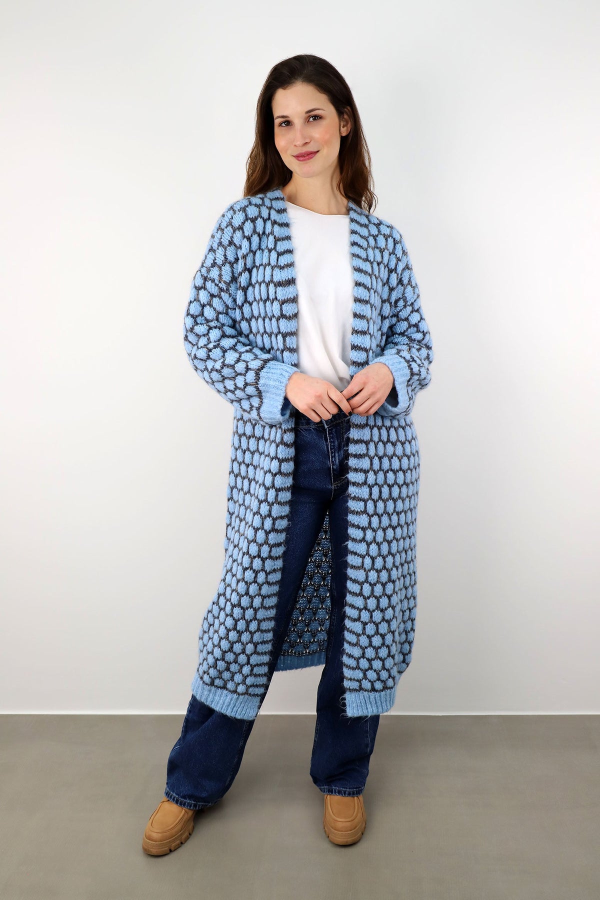 Strickjacke lang "Exklusiv" - Hellblau